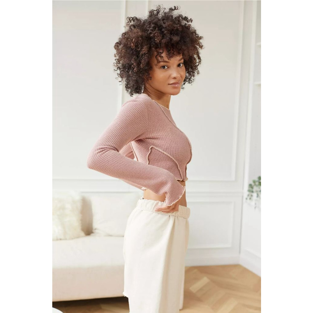 Women's Urban Outfitters Pink Waffle Knit Crop Top S Out from Under cozycore